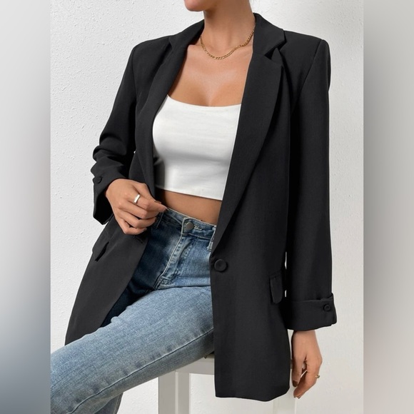 Jackets & Blazers - Lapel Neck Single Button Office Blazer